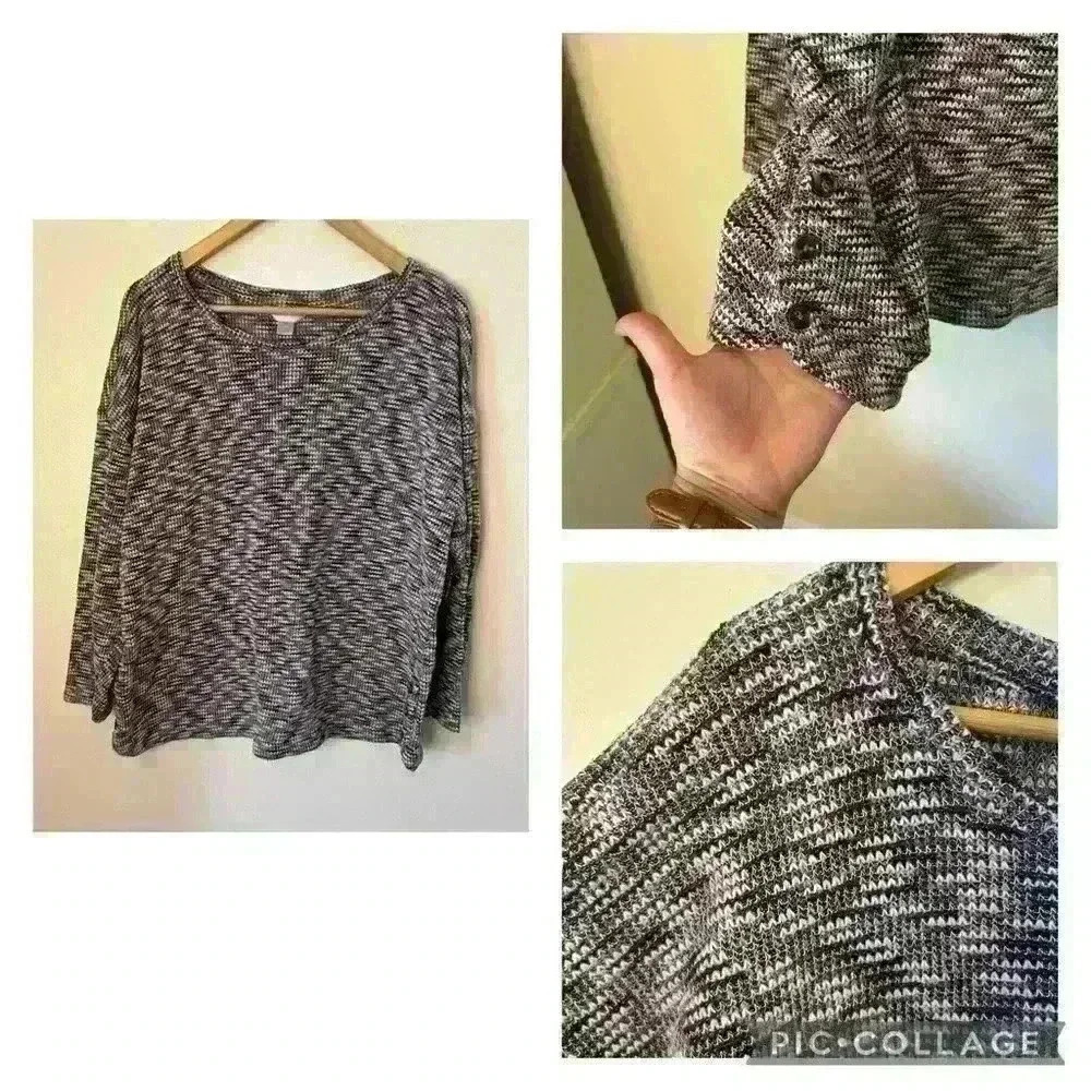 Christopher and Banks Thick Waffle Knit Long Sleeve Shirt with Button Detail